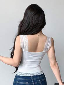 DAZY Lace Trimmed Self-Tie Slim Fit Sleeveless Camisole Top For Women Going Out Tops Summer