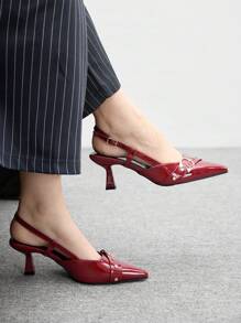 CUCCOO BIZCHIC Giày cao gót mũi nhọn dây chéo màu đen cho nữ, thiết kế độc đáo, ngọt ngào và thanh lịch cho mùa xuân/hè, hoàn hảo cho ngày lễ tình nhân và trang phục theo phong cách cổ điển - Màu Đỏ Sâu - Xem 1