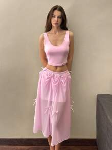 Sweetina Jupe plissée à grosse boucle détachable ajustable à la taille, rose, pour l'été pour les femmes - Rose bonbon - Voir 4