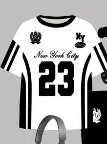 SHEIN Leap Crew 2 件套青少年女孩休闲简约短袖 T 恤和短裤套装，适合夏季 - 彩色 - 查看 4