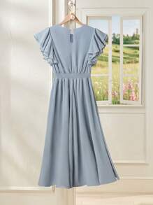 Rusticease Women Elegant Solid Color Dress For Summer - Blue - View 2