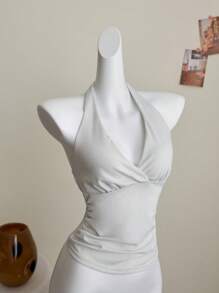 Elamini Sexy Halter Sparkle Tie-Up Tank Top, Fashionable Hot Lady Style - White - View 6