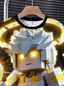 SHEIN MC ANGEL, Chłopięcy zestaw casualowy, minimalistyczny, z krótkim rękawem i okrągłym dekoltem, 2 sztuki, odpowiedni na lato - Wielokolorowe - Zobacz 4