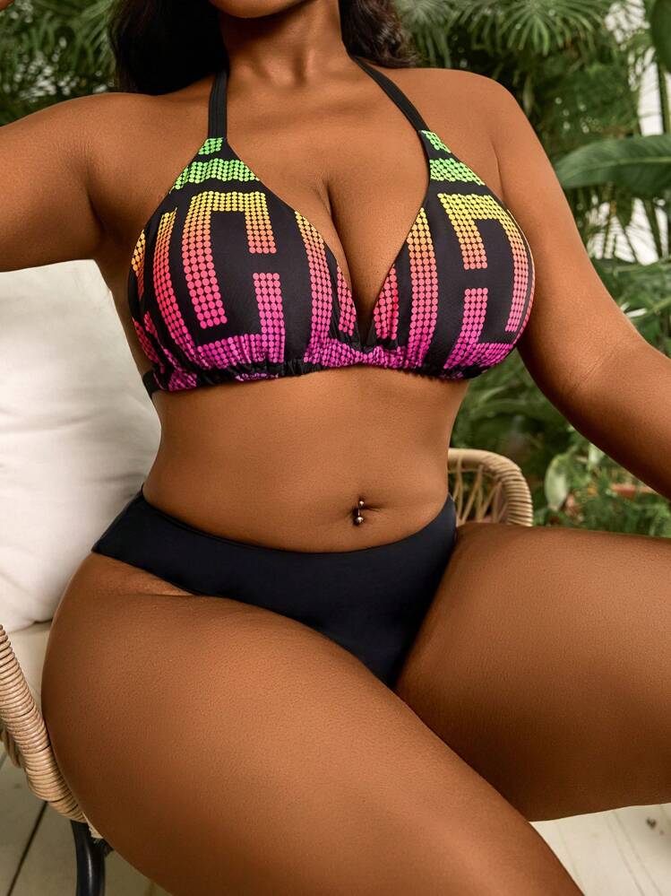 Slaydiva Plus Size Rhinestone Decorated Sexy Party Swimsuit Top For Summer Beach Vacation - Multicolor - View 4