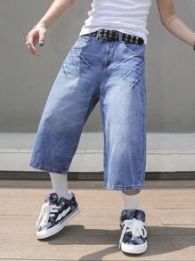 Manfinity Hypemode Pantalones cortos de mezclilla desgastada vintage para hombre