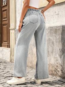EMERY ROSE Quần Jeans Ống Rộng Có Túi Thắt Lưng Cho Nữ - Màu xanh lam - Xem 2