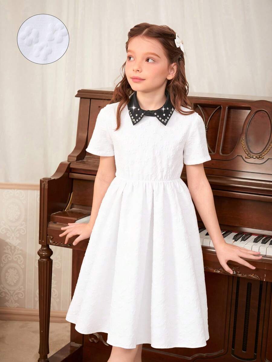 Vestido de verano informal de manga corta y minimalista para niñas preadolescentes