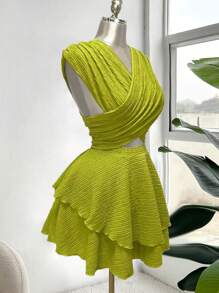 Ceyna Vestido de playa de vacaciones con aberturas cruzadas, bajo de volantes y diseño hueco para mujer talla grande, nuevo diseño de moda, llegada primavera/verano