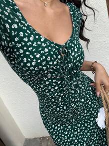 SHEIN Unity 1 chiếc váy dài tay ngắn cho nữ, thời trang cho mùa hè - Màu xanh lá cây đậm - Xem 7