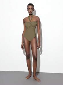 Maija Áo kiểu hở lưng đơn sắc thời trang tối giản thường ngày dành cho nữ, thích hợp mặc hàng ngày và đi nghỉ; Đồ bơi/Trang phục đi biển cho nữ - màu nâu - Xem 7