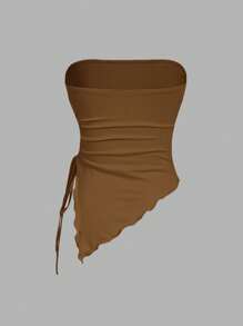 SHEIN MOD 多件式紧身胸衣上衣，侧边系腰褶，复古印花抹胸，秋季上衣，外出上衣，棕色背心