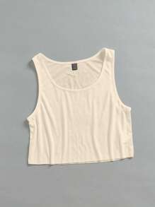 SHEIN EZwear Áo hai dây dáng rộng màu mơ cho nữ, cổ chữ U rộng, thích hợp cho mùa hè - Màu be - Xem 7