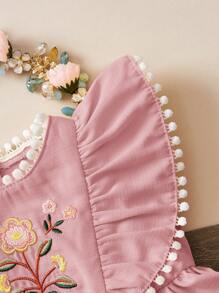 新生女宝宝可爱粉色碎花荷叶边连体衣，夏季 - 粉色 - 查看 4