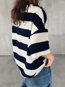 FRIFUL 女士条纹宽松休闲T恤，女士夏季服装 - 藏蓝色 - 查看 4