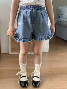 DAZY Young Girls Ruffle Hem Straight Leg Denim Shorts - Light Wash - View 2