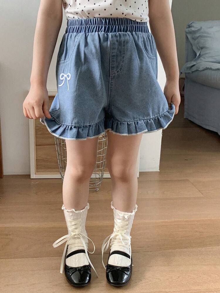 Young Girls Ruffle Hem Straight Leg Denim Shorts