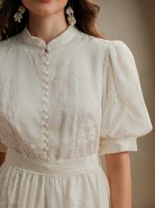 Anewsta Váy hoa thêu sang trọng lãng mạn, thanh lịch, duyên dáng, trẻ trung, thích hợp cho khách dự tiệc cưới, tốt nghiệp, mùa xuân, mùa hè, sang trọng, lễ hội, ngày lễ - Màu be - Xem 6