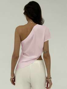 Aloruh 女式纯色时尚不对称领口衬衫上衣