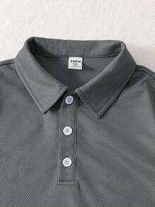 SHEIN 2pcs/Set Tween Boys Casual Loose Fit Simple Letter Graphic Short Sleeve Top And Shorts Set, Suitable For Commuting, School, Daily Casual, Sports, Spring/Summer