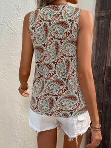 Breezaya 拼接蕾丝边图案印花无袖吊带背心上衣女式上衣 - 彩色 - 查看 2
