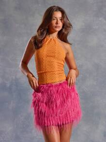 MUSERA 露背吊带针织修身上衣，适合春季、夏季、伊比沙岛、Y2K、酷女孩、音乐节、锐舞派对、度假、夜店、海滩休闲外出等场合。 - 橘色 - 查看 5