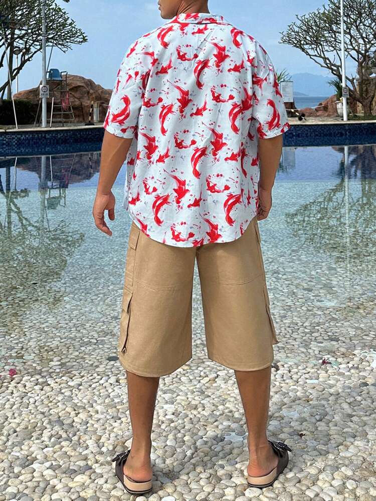 Men's Colorful Floral Print Beach Holiday Vacation 2pcs Shirt Suit, Summer