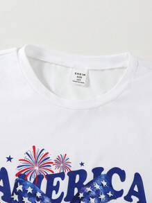 SHEIN Explorewe 2pcs/Set Tween Girl' Summer Casual Sports Tee And Printed Design Set - Red - View 6