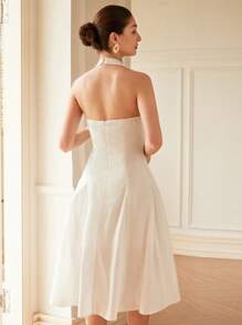 Aveloria Rosie Nuovo abito elegante da donna in stile francese, da vacanza, ampio, tinta unita, scollo quadrato, con inserti in pizzo, fiocco in vita, aderente