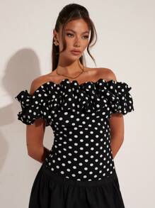 COSMINA Women's Elegant Vacation Polka Dot Off Shoulder Top, Spring/Summer