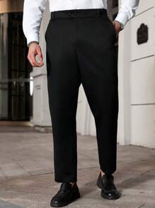 Manfinity CasualCool Pantalones de unicolor con bolsillos y presillas para cinturón, pantalones casuales de verano para hombre de talla grande