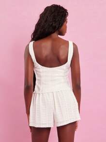 SHEIN Unity Top Classy Spring Button Front Lace Sleeveless Low Back Festival Summer Tank Top Brunch Beach Vacation Bridal Dinner Prom Outfits For Women - White - View 2