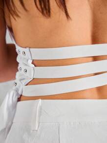 MUSERA Halterneck Ruched Top With Eyelet Banding Western Festival Ibiza Holiday Summer Spring - White - View 5