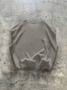 AXEPEAK Chaleco de punto con cuello redondo y dobladillo de remate con estampado de cruz, prenda básica de streetwear para hombres