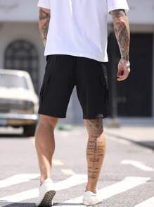 Manfinity Homme Casual Street Style Men's Pocket Shorts, Suitable For Summer - Black - View 2
