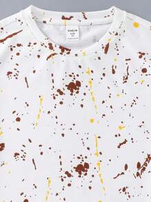 2 Piezas/Set Camiseta blanca de estampado de graffiti y pantalones cortos negros holgados para niños jóvenes, conjunto de dos piezas adecuado para primavera y verano, apropiado para la vida diaria, deportes, campus, reuniones, festivales, actuaciones, fotografía y temporada de regreso a clases. - Multicolor - Ver 7