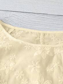 SHEIN LUNE Plus Size Summer Casual Floral Embroidered Round Neck Shirt - Yellow - View 4