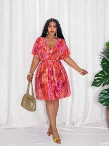 Slaydiva 1 pieza Vestido de playa de talla grande con estampado tropical para mujer - Multicolor - Ver 3