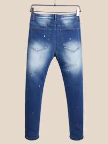 Manfinity Homme Men's Casual Washed Ripped Slim Fit Jeans - Medium Wash - View 2