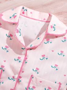 2 piezas Conjunto de pantalones cortos y blusa de manga corta informal y minimalista para bebé niña, color rosa claro - Rosa - Ver 6