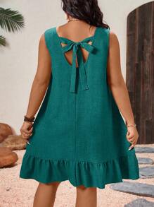 EMERY ROSE Plus Size Women Plain Sleeveless Ruched Summer Dress - Cadet Blue - View 2
