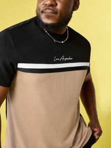 EASEVO Men's Plus Size Color Block Letter Print Casual T-shirt And Jogger Pants 2pcs/set - Multicolor - View 6