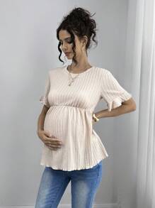 Momance Maternity Jacquard Loose Ruffle Sleeve Blouse - Khaki - View 5