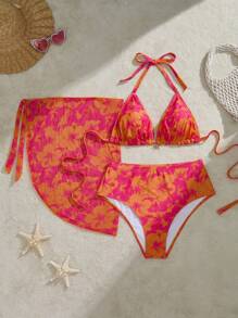 Swim Mod Bộ đồ bơi bikini hở lưng họa tiết hoa 3 món cỡ lớn cho nữ và váy đi biển - Nhiều màu - Xem 1