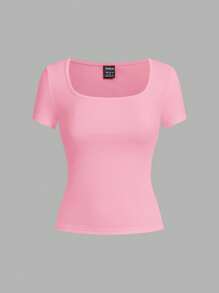 SHEIN EZwear 3 件女士黑色、灰色、粉色短袖短款休闲紧身 T 恤，适合夏季 - 彩色 - 查看 5