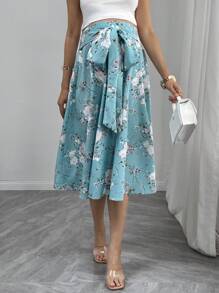 Momance Elegant & Comfy Floral Print Drawstring Waist Maternity Skirt
