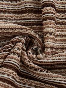 SHEIN Swim Curve Plus Size Women's 3pcs Swimsuit Set, Striped Tie-Front Tankini Top With Triangle Cups & High Cut Shorts Bottom Plus Cover Up, Sexy Beach Vacation For Summer