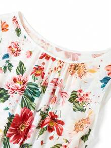 Ellevyn 女士浪漫碎花褶皱中长连衣裙海岛度假装蜜月装女士夏季装女士碎花连衣裙女士碎花连衣裙度假装 Fairycore，女士波西米亚风夏装 - 白色 - 查看 3