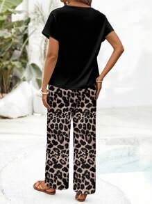 EMERY ROSE 女士修身豹纹修身两件套，适合春夏季 - 彩色 - 查看 2