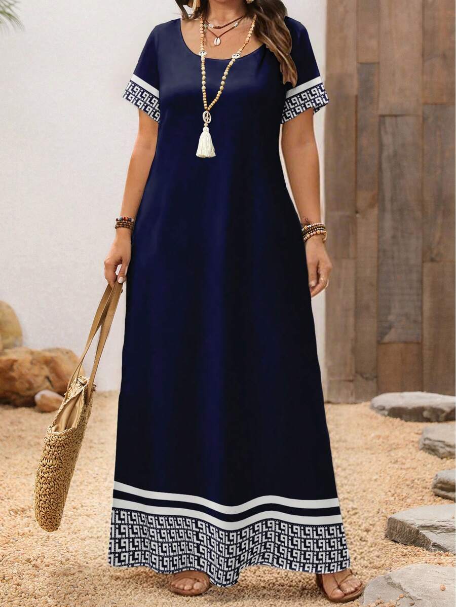 EMERY ROSE 大码经典花卉印花休闲宽松夏季连衣裙，适合度假 - 彩色 - 查看 1