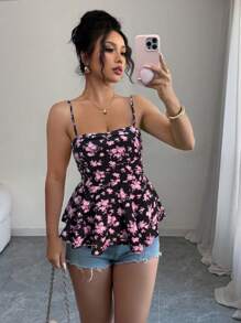 Elenzga Áo ba lỗ in hoa thanh lịch lãng mạn mùa hè cho nữ - Nhiều màu - Xem 1